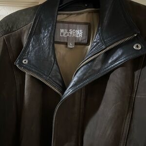 Wilsons Leather Men's Dark Brown and Black  Bomber Jacket